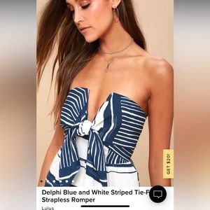 Delphi Blue and White Striped Tie-Front Strapless Romper NWT